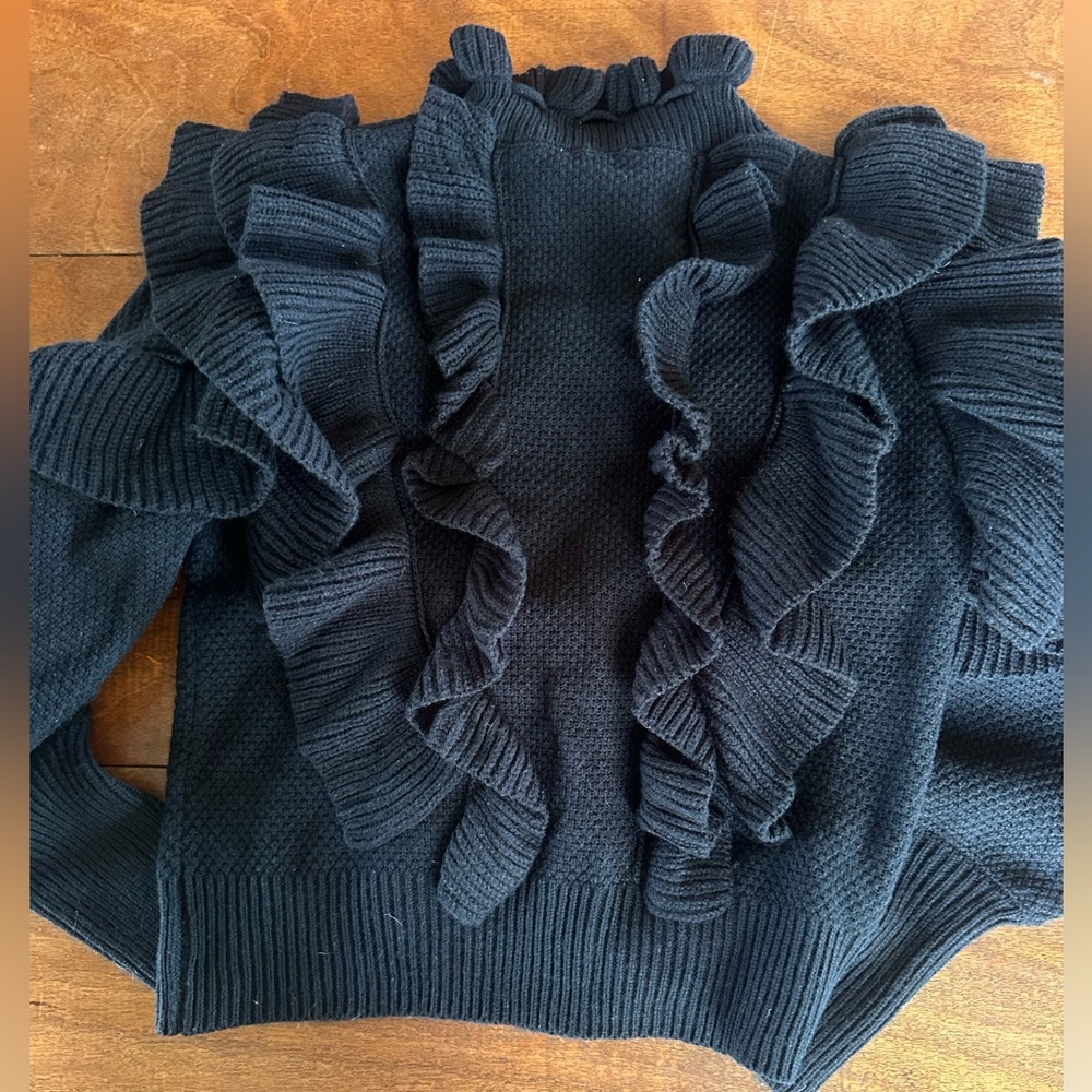 Stellah Black Ruffle Sweater M Romantic Boutique Statement Knit High Neck - Picture 5 of 5